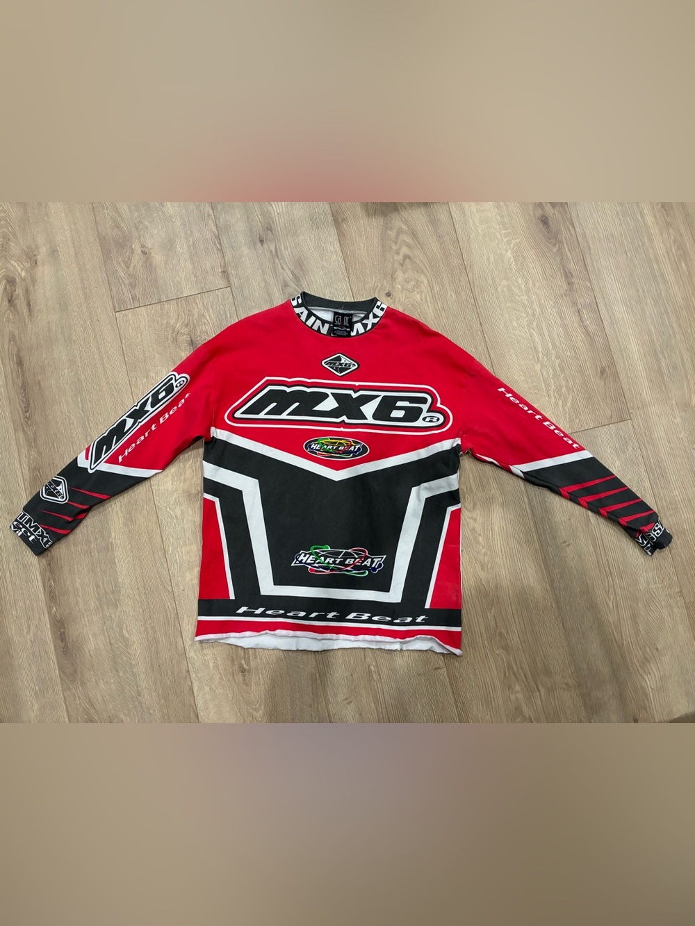 MX6 Saint Michael Heart Beat Red & Black Motocross Long Sleeve T-Shirt